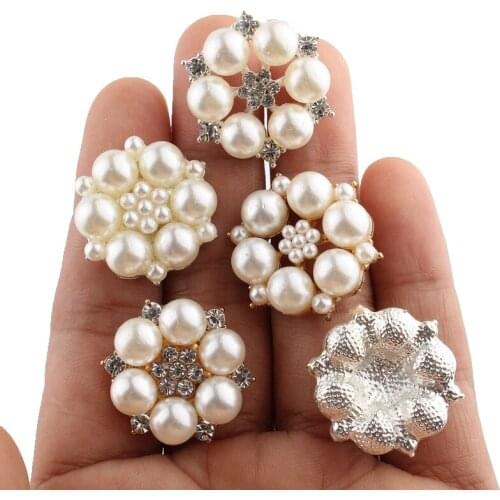 10PCS 27MM Fashion Glass Plated Rhinestone Buttons For Headbands Silver Crystal Button For Hair Accessories Flower Centers