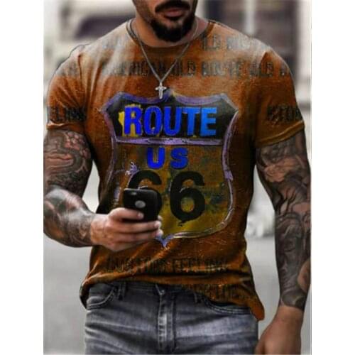 Mens Summer Asian Size XXS-6XL New Short-Sleeved Shirt O-Neck 66 American Road BREATHABLT Shirt Retro Clothing Streetwearcamisa