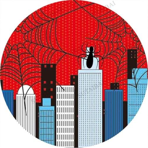 Night City Building Street Super Hero Birthday Round Backdrop Cover Decorations Customize Circle Background Photobooth Studio