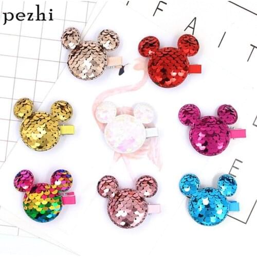 Novelty fashion fish scale sequins Mickey can be turned double color cute hairpin girl Liu seaside clip hair accessories childre