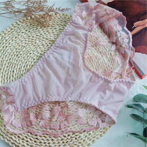 Large size transparent panties with sexy lace embroidery in midwaistCX11