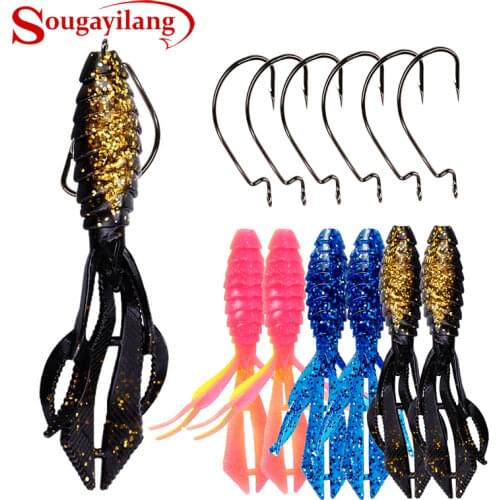 Sougayilang 6Pcs Life-Like Soft Baits Lure with 6Pcs Jig Hooks for Trout Bass Salmon Freshwater Saltwater Fishing