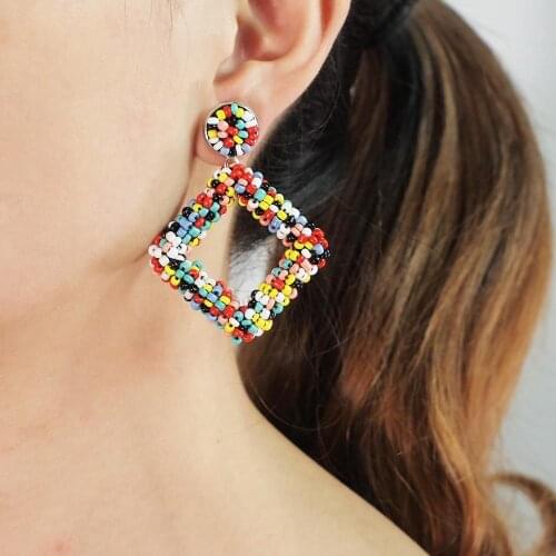 MANILAI Multicolor Beads Dangle Earrings For Women Handmade Beaded Statement Earrings Boho Jewelry Accessories