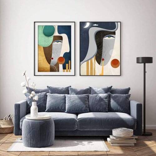 Modern Figure Abstract Geometric Canvas Painting Contemporary Art Poster Print Faces Wall Art Picture for Living Room Home Decor
