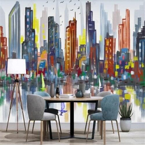 Modern Hand Painted Abstract City Oil Painting Landscape Wallpaper for Living Room Sofa Background Mural Wall Paper Home Decor