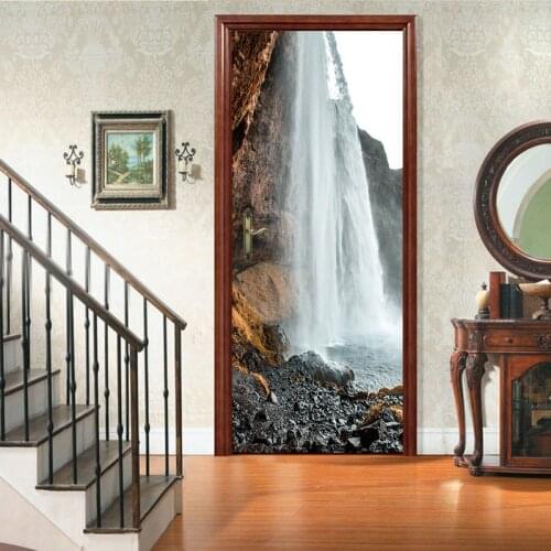 Creative 2Pcs/Set Waterfall Scenery Landscape Art Decor Home DIY Door Stickers Pattern for Wall Room Home Door Decor Decoration
