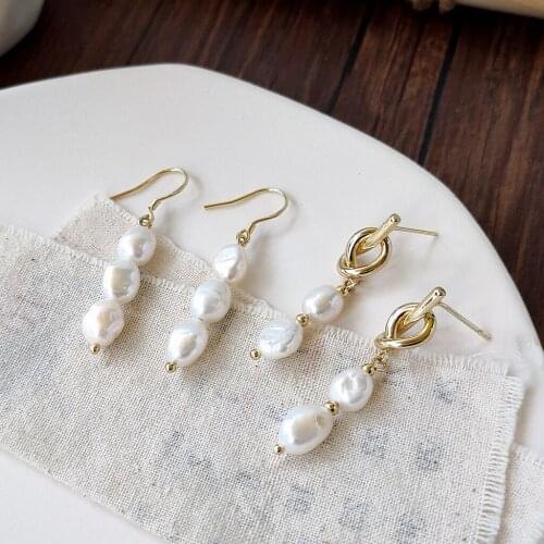 Drop Earrings for Women Fashionable Natural Fresh Water Pearl Retro Geometric Light Luxury Earrings Women Jewelry Wholesale