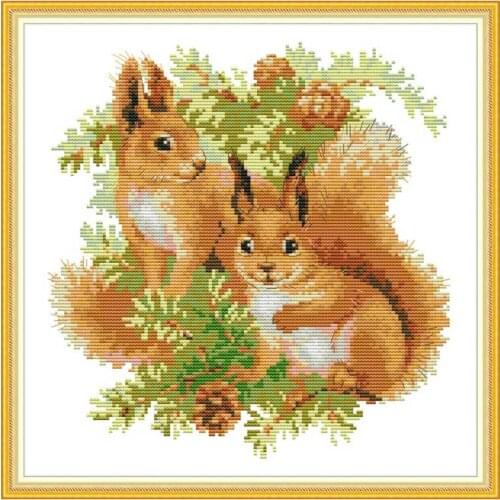 Two squirrels animals counted printed on the canvas 11CT 14CT DIY kit Cross Stitch embroidery needlework Sets home decor