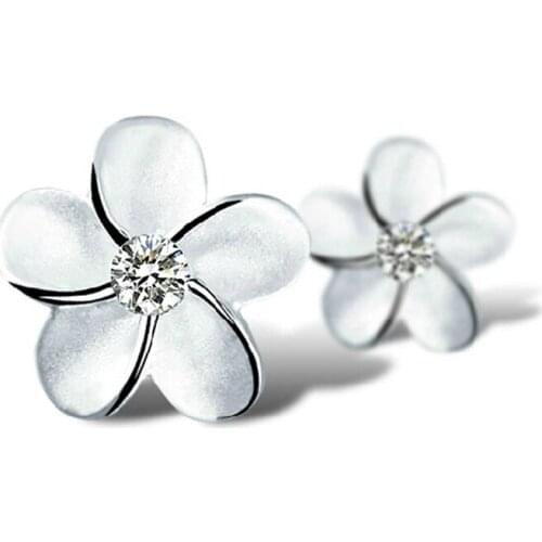 High Quality Silver Plated Alice Flower Design Classic Zirconia Studs Earrings all-match earrings Wholesale
