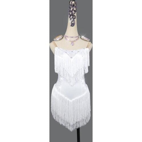 New custom made Latin Dance Dress Skirt Competition Dresses White Decoration Latin Dance Costumes Skirt Tassel Skirtes