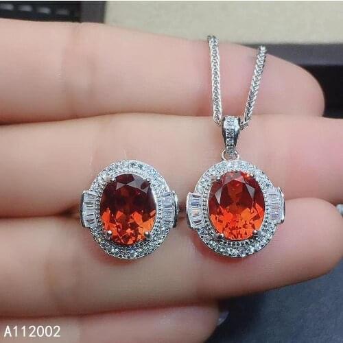 KJJEAXCMY fine jewelry natural garnet 925 sterling silver women gemstone pendant necklace chain ring set support test noble