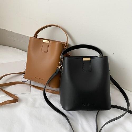 Casual Pure Color Vintage PU Leather Women Large Capacity Crossbody Handbags Fashion All-match Ladies Bucket Shoulder Bags
