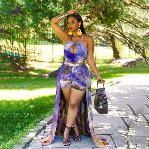 3xl 4xl Plus Size Sets for Women Sexy Hanging Neck Lace-up Hollow Out Tops Fashion Elegant Two Piece Set Wholesale Dropshipping