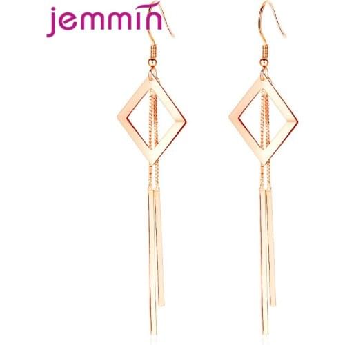 New 925 Sterling Silver Gold Metal Drop Earrings For Women Long Tassel Geometric Piercing Ear Brincos Accessories Jewelry