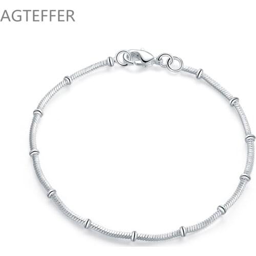AGTEFFER 925 Sterling Silver Snake Bone Chain Bracelet For Women Wedding Engagement Party Fashion Jewelry