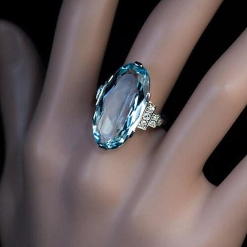 Female Light Sky Blue Wedding Ring Oval Stone Engage Party Women Luxury Jewelry Shine CZ Stone Best Gift