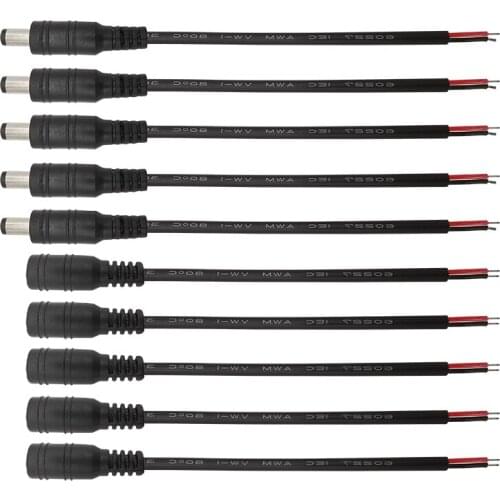 10Pcs 5.5x2.1mm DC Connector 5.5*2.1mm DC Power Male Plug & Female Jack Socket Pigtail Wire Cable for CCTV Camera 5050 LED Strip