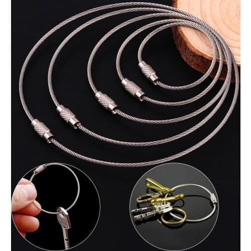10Pcs/Set 100/150/200mm Keychain Tag Rope Stainless Steel EDC Wire Cable Loop Screw Lock Gadget Ring Key Keyring DIY Hand Tools
