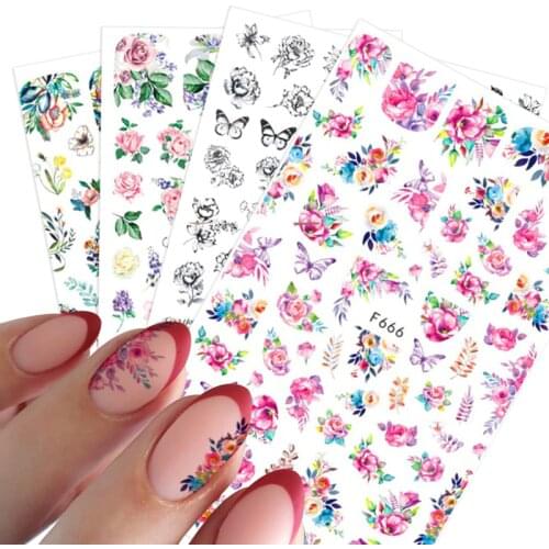 1pcs Flower Series 3D Nail Stickers Slider colorful Flower Lotus Butterfly DIY Floral Designs Summer Nail Art Decoration Decal