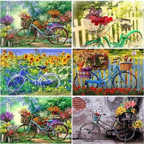 5D Diamond Painting Flower Bicycle Full Square Round Drill Scenery Diamond Embroidery Cross Stitch Mosaic Crafts Kit Home Decor