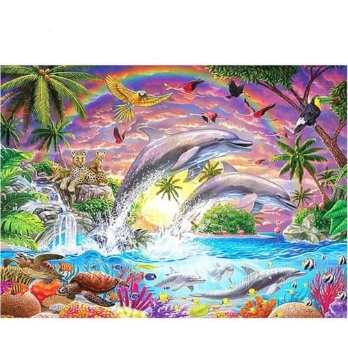 5D DIY Diamond Painting Marine life Dolphins Full Square Round Cross Stitch Beadwork Embroidery forest animal Home Decor L230