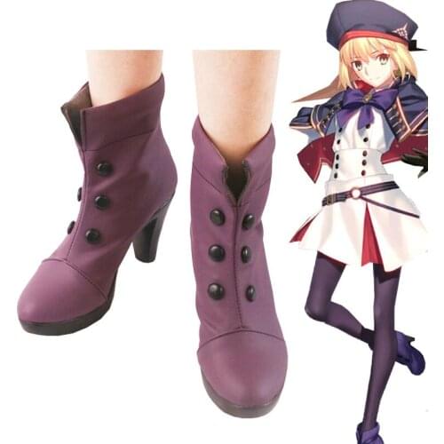 Anime Cosplay fgo Saber Altria Pendragon Purple Shoes Lolita Shorts Boots
