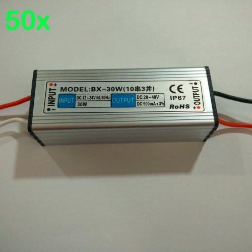 FREE DHL 50pcs/lot DC12V/24V 30W LED power driver IP67 waterproof,output 26V~36V 900MA for 30W LED chip
