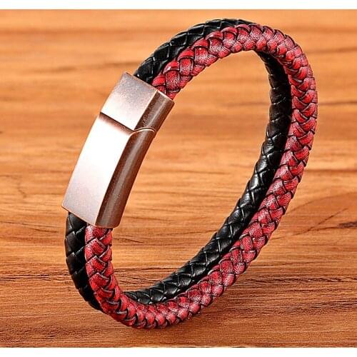 Double Layers Fashion Hand-woven Braided Wrap Leather Bracelets For Men Women Vintage Magnetic Clasp Wristbands Bangle Jewelry