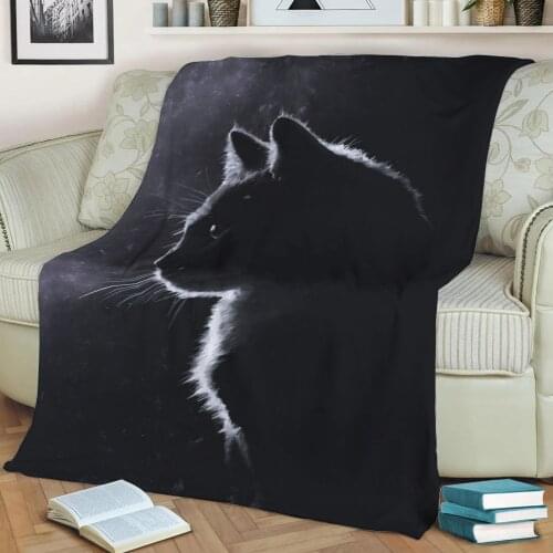 Black cat Flannel Throw Blanket 3D Printed Keep Warm Sofa Child Blanket Home Decor Textiles Dream Family Gift