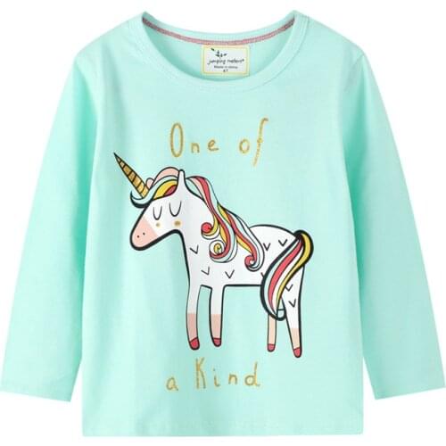 Jumping meters Long Sleeve Unicorn Print Girls Cotton T shirts for Autumn Spring Cute Children Clothes Tees Tops