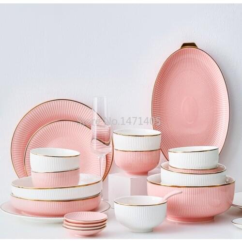 Nordic Light Luxury Color Glazed Phnom Penh Ceramic Tableware Simple Embossed Soup Bowl Plate Dish Microwave Home Applicable