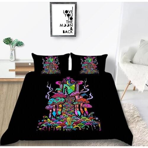 Thumbedding Mushroom Road Bedding Set Girls Ceative Duvet Cover Black Queen King Single Double Full Twin Unique Design Bed Set