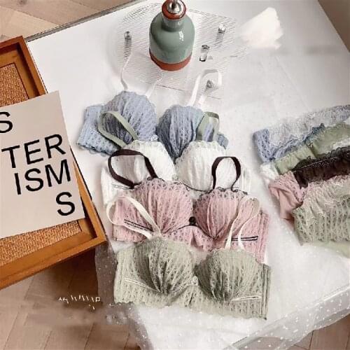 New Women Underwear Set Lace Sexy Push-up Bra And Panty Sets Comfortable Brassiere Adjustable Straps Gathered Buttons Lingerie