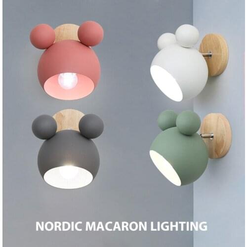 Creative Personality Panda Wall Lamp LED Coloful Nordic Wooden Cute Night Light for Restaurant Macaroon Decoration Bedside Lamps
