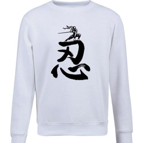 Cool Ninja New Designer Kanji Print Men Sweatshirt Japan Style Character pullover Fleece hoodies Hip Hop Tops Harajuku