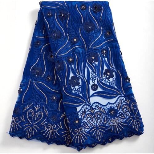 SJD LACE Sequin High Quality Tulle Lace Fabrics Royal Blue African Lace Fabric Embroidered Nigerian Wedding For Women DressA2409
