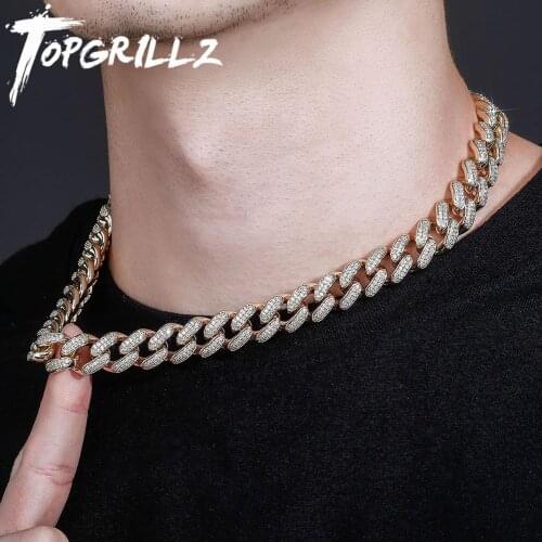 TOPGRILLZ 12MM/14MM Cuban Chain Necklace Iced Micro Pave Cubic Zirconia Gold Color Mens Necklace Hip Hop Rock Jewelry For Gift