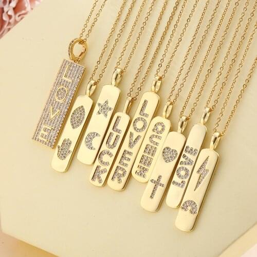 2020 New Fashion Stainless Steel Strip Letter Star Moon Eye Palm Pendant Necklace For Women Charm Female CZ Jewelry Gift