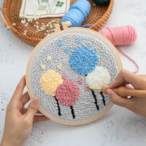 1 Set Punch Embroidery DIY Needlework Kits Hoop Needlecraft Beginners Pre Print Pattern Punch Needle Kits for Beginner