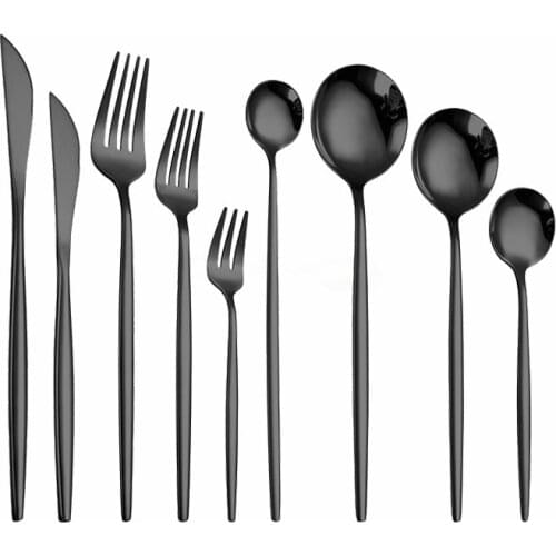 Black Dessert Knife Fork Spoon Cutlery Set Stainless Steel Dinnerware Set Luxury Kitchen Spoon Knife Fork Tableware Dropshipping