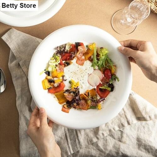 European Thick White Ceramic Dinner Plate Cutlery Set Household Dessert Salad Bowl Western Steak Pasta Plate Kitchen Utensils