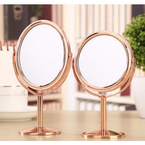 Desktop Revolving Makeup Mirror Stand for Makeup Magnifying 2X Table Mirrors Round Oval Double Sided Mirror Silver Metal