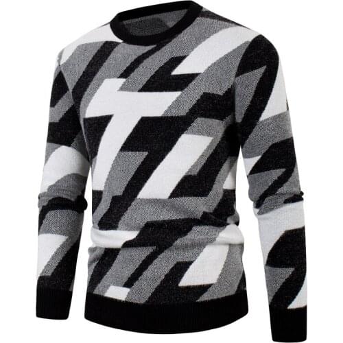 New Fashion Geometric knit Sweater Men Pullovers Thick Slim Fit Jumpers Knitwear Woolen Winter Korean Style Casual Clothing 3XL