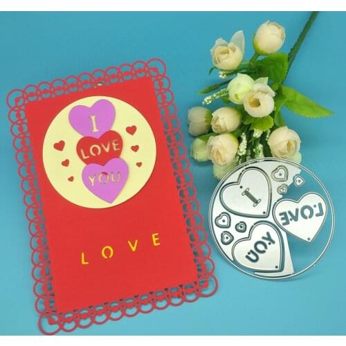 Peach heart shape with I love you, round shape, metal cutting mold, scrapbook, paper gift card, DIY decorative molding template