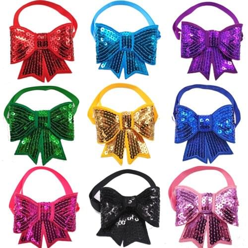 10 Pcs Sequin Christmas Dog Bow Tie Hot Selling Beautiful Dog Bow Tie For Puppy Cat Adjustable Strap Pet Grooming Accessories