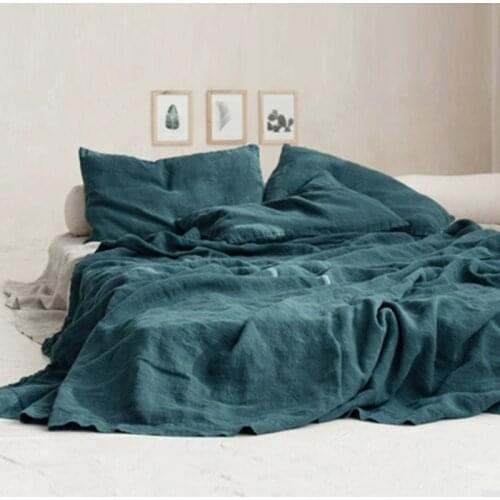 Luxury 100% French Linen Bed Flat Sheet Pure Flax Linen Bedspread For 90 Bed Stone Washed Duvet Cover Bed Sheet 2PC Pillowcases