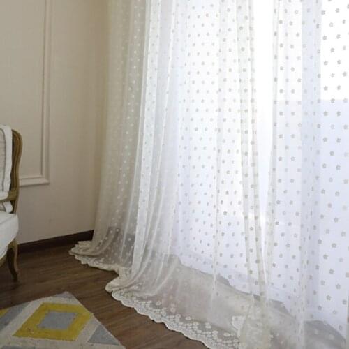 Beige Korean Mesh Flowers Lace Gauze Window Screens Curtains For Living Room Warp Knitting Embroidery Tulle for Bedroom