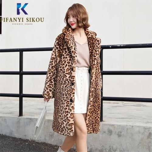 Winter Women Faux Rabbit Fur Coat High quality Luxury Long Fur Jacket Warm Overcoat Loose Leopard Fur Coat Female Plush Coats