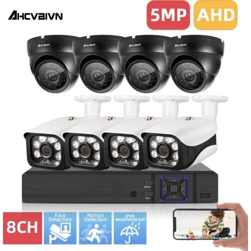 H.265 8CH AHD DVR System 5.0MP Bullet Dome White Camera Outdoor Waterproof 6in1 Hybrid 8CH CCTV Security System Surveillance Kit