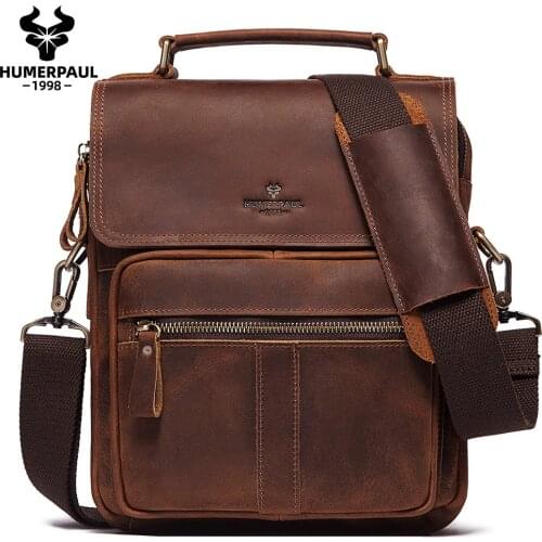 Crazy Horse Leather Mens Shoulder Bag Vintage Messenger Bags Bolsos Male Crossbody Bags Mans Quality Handbag Sling Bag Travel